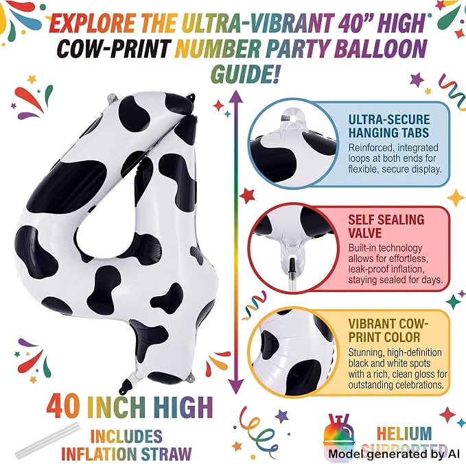 40 Inch Cow Print Number 14 Balloon - Image 2