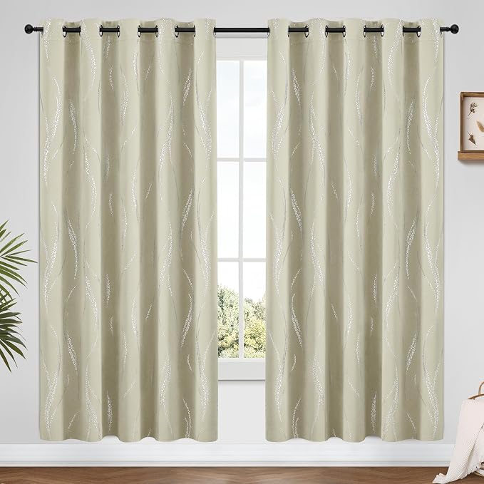 Yakamok Cream Light Blocking Curtains 72 Inches Long Silver Print Wide 62" | - Image 2