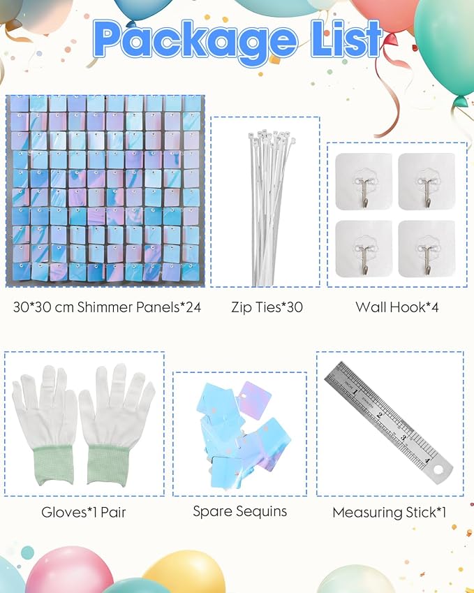 Iridescent Blue Shimmer Wall Backdrop, 24 Panels, 6x4 Ft Photo Backdrop | - Image 2