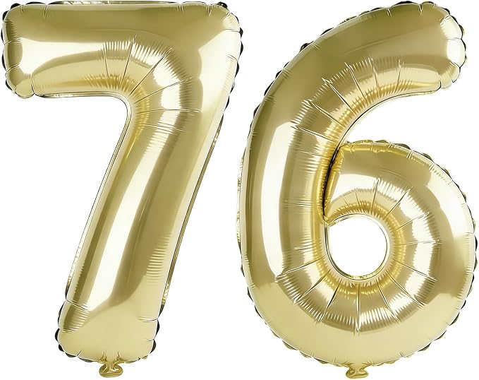 40 Inch Number 76 Balloons for 76th Birthday Party Decorations, 0-100 Champagne by FOBELEC