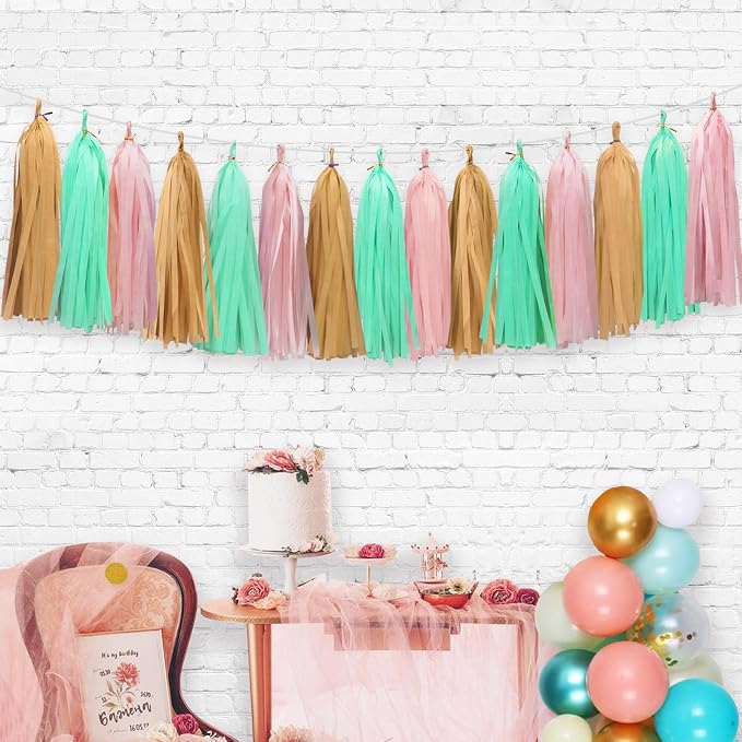 Gold Mint Pink Tassel Garland for Baby Shower Gender Reveal Decorations - Image 5