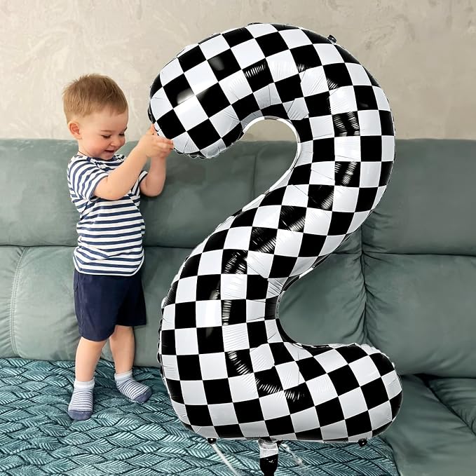 40 Inch 2nd Birthday Number Balloon, Checkered Foil Self Inflating 2 Balloons - Image 3