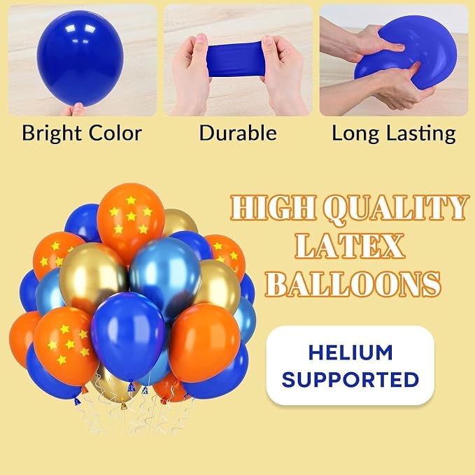 Orange Blue Balloons, 12 Inch Royal Blue and Matt Orange Metallic Gold Latex - Image 7