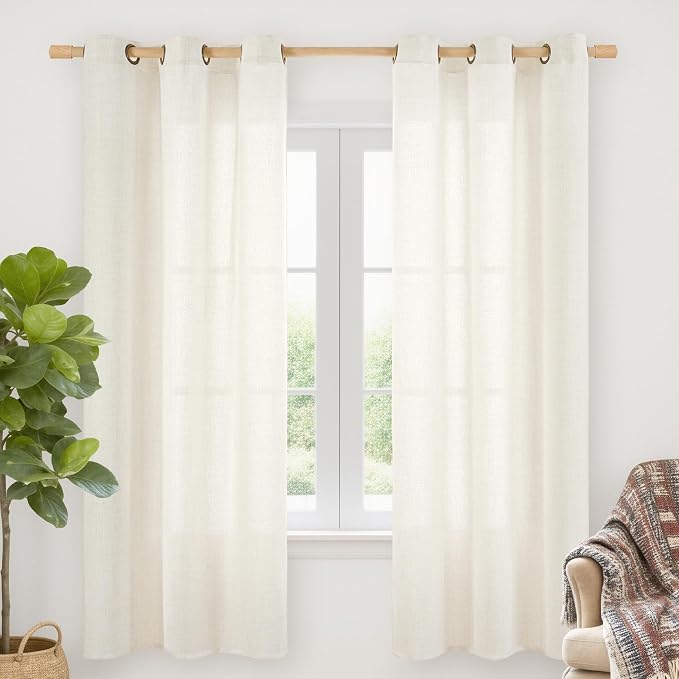 YoungsTex Ivory Linen Curtains 72 Inch Length 2 Panels, Light Filtering Drapes by YoungsTex