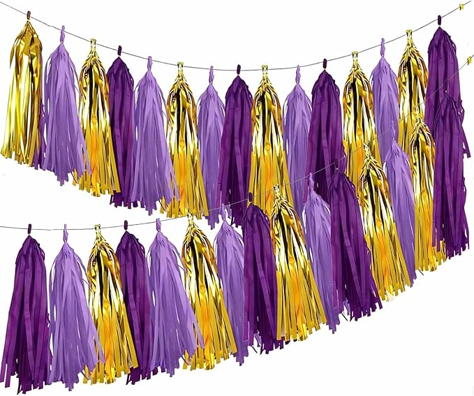 Purple Gold Tissue Paper Tassel Garland by Unknown