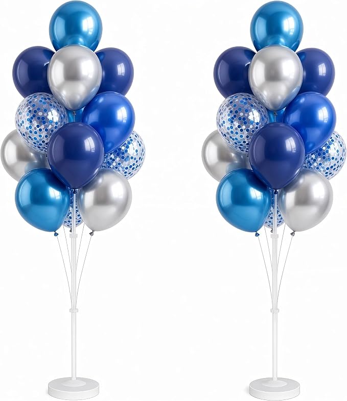 2 Sets Navy Blue Silver Balloon Column Kit by Tosuced