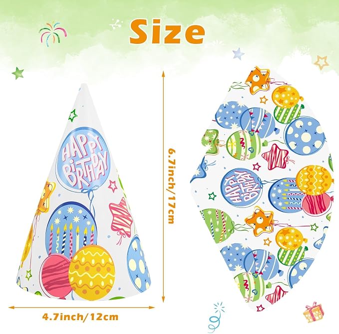 WERNNSAI 12 Pcs Birthday Party Hats Assorted Themes Cone Paper Headbands | - Image 2