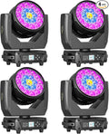 19x10W Moving Head Light Focusing/Beam/Wash/Zoom Effect Stage Lights 4-in-1 LED DMX512 & Sound Activated Control for DJ Disco Nightclub KTV Bar Theater Shopping Mall (4 PCS