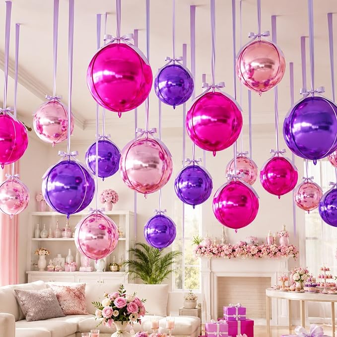Purple Pink Round Foil Balloons - Image 5