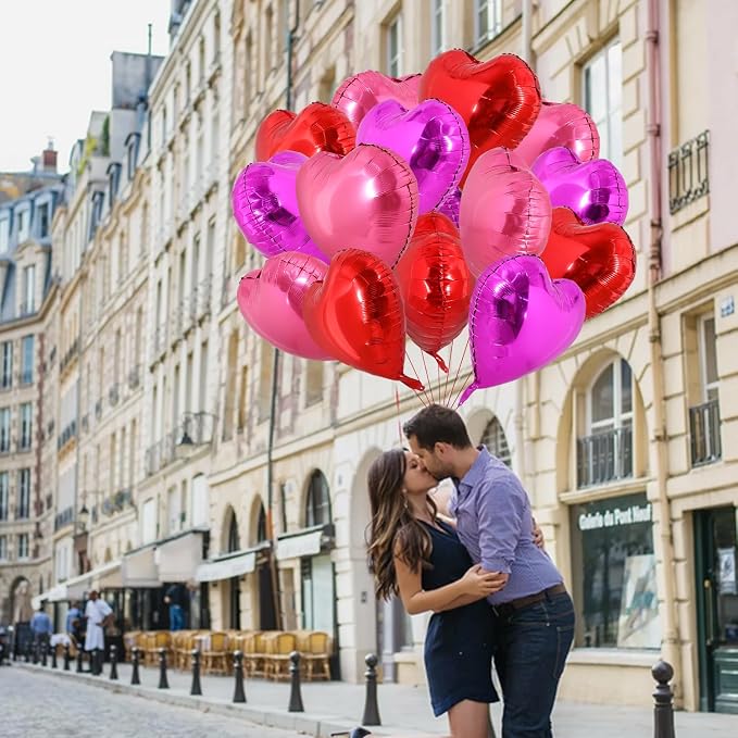 TONIFUL 30 Pcs 18Inch Red Pink Rose Pink Heart Balloons - Image 3