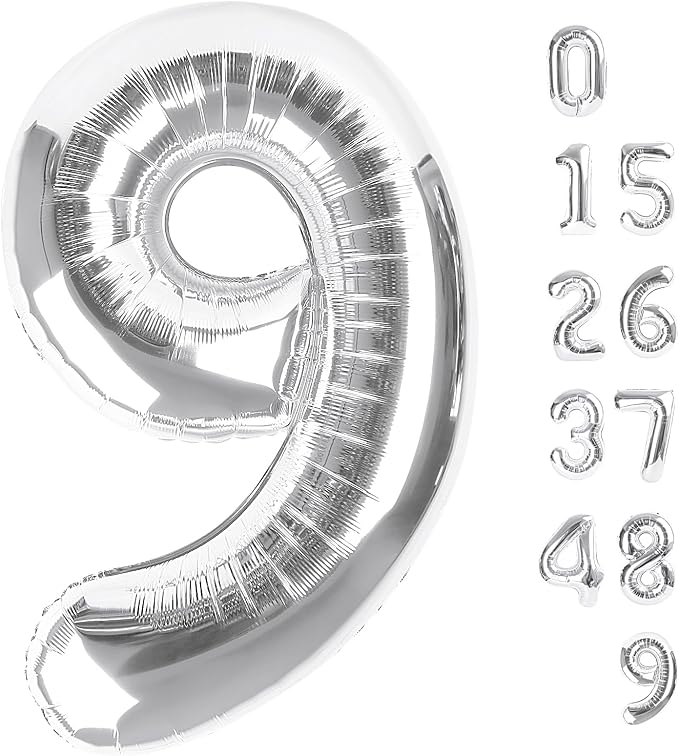 Large Number Balloons 40 Inch Silver 9 Balloon by Mluchee
