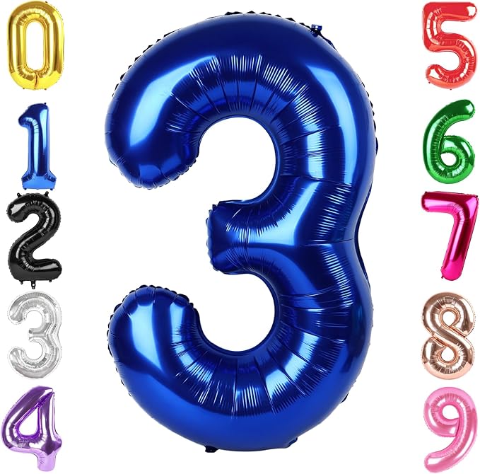40 Inch Night Blue Number 3 Balloon, 3rd Blue Birthday Party Decorations | 40 by Hadoife