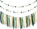 ANSOMO Sage Green Ribbon Felt Ball Garland Fabric Pom Pom Banner | Tan Brown by ANSOMO