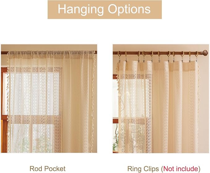 Sutuo Home Beige Boho Lace Curtains 96 inches Long - Image 5