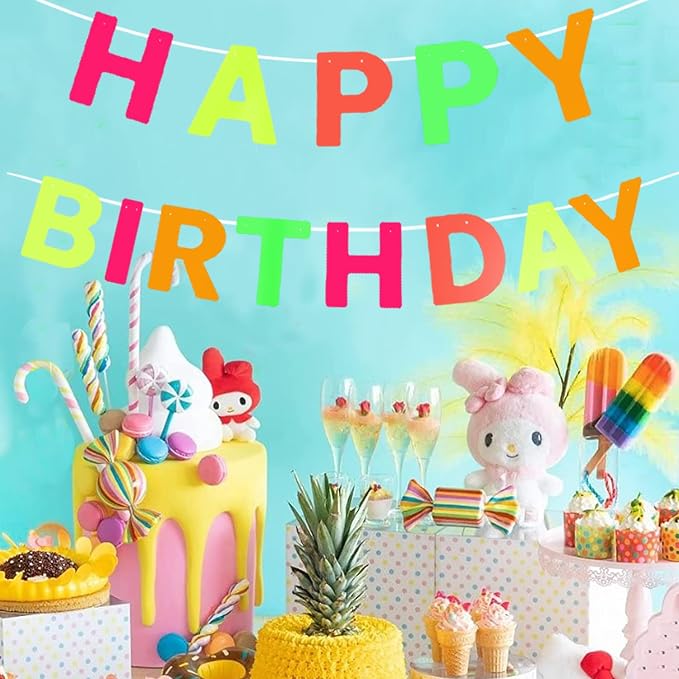 WELITTCON Neon 'Happy Birthday' Banner, UV Glow Party Supplies & Decorations - Image 6