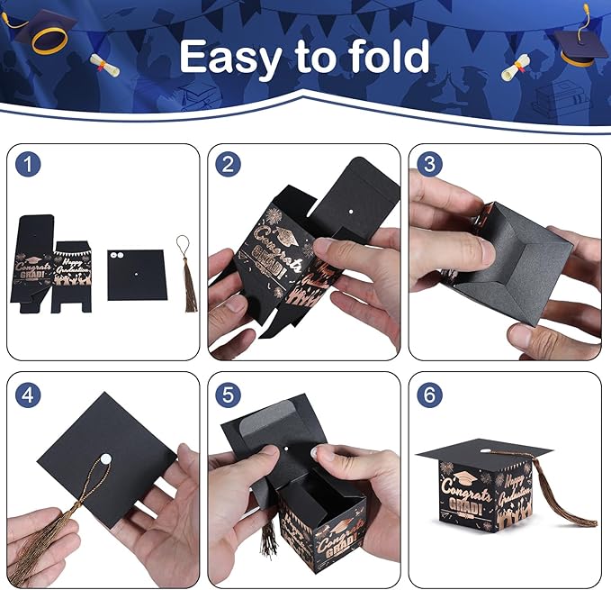 COTOPHER 36 Pack Mini Graduation Cap Gift Boxes with Tassel, Class of 2025 Graduation Candy Boxes Centerpieces for Tables Party Decorations, Small Treat Chocolate Box Graduate Favors Supplies