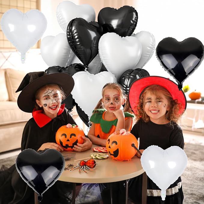 Black White Heart Balloons, 18 Inch Large Matt Black and White Heart Shape Foil - Image 4