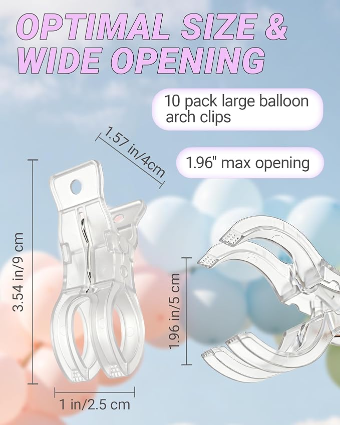 10 Pack Balloon Arch Clips 3.5 Inch Clear Plastic Spring Clamps Invisible - Image 2