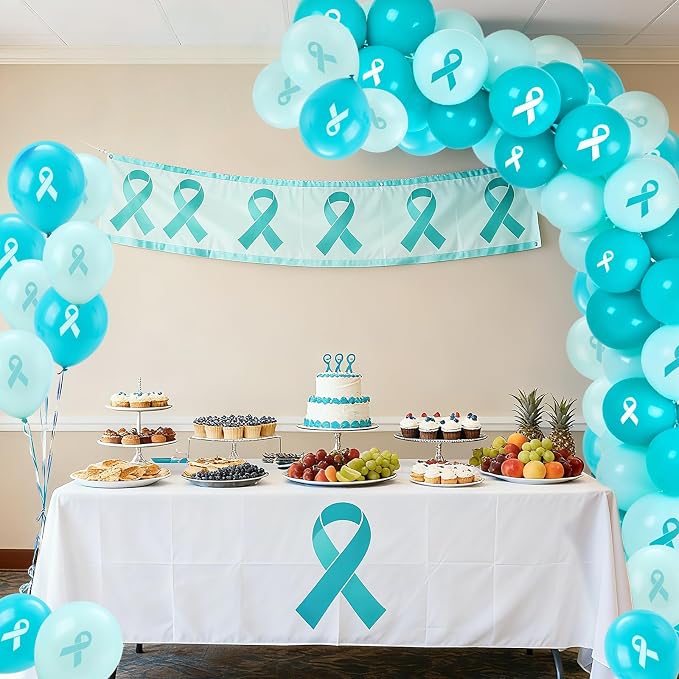 100 Pcs Ovarian Cervical Cancer Awareness Decorations, 12 Inch Teal Ribbon - Image 5