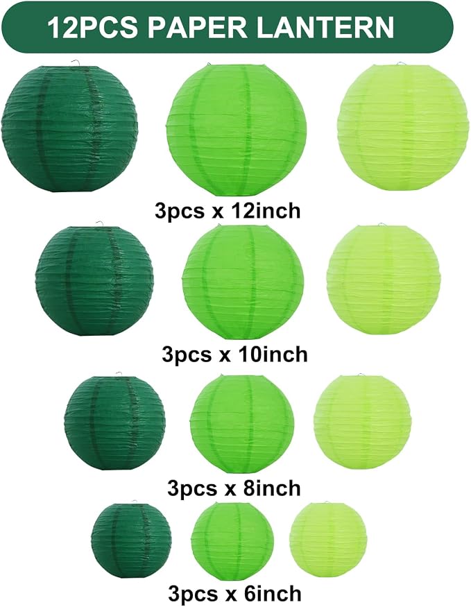 BEISHIDA Green Mix Paper Lanterns 12Pcs 6/8/10/12 Inch Round Chinese Lamp | - Image 2