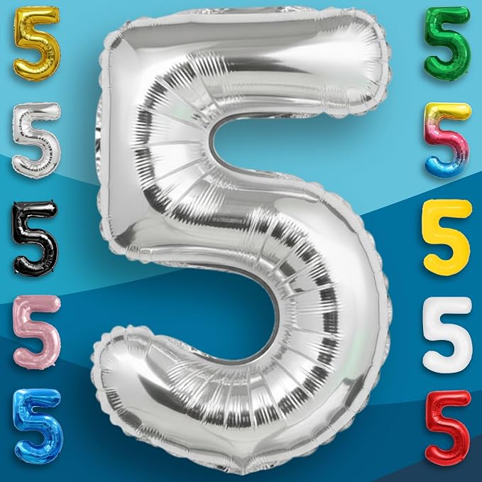 Silver Number Balloon 5 Mylar Foil Balloons 16 inch Small - Image 5
