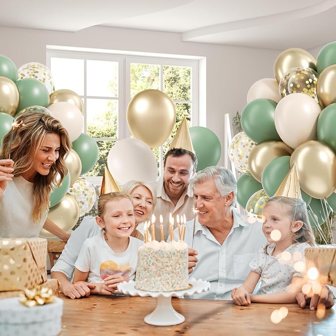 Sage green Balloons, 12inch Sage green Sand White Metallic Gold Confetti - Image 5