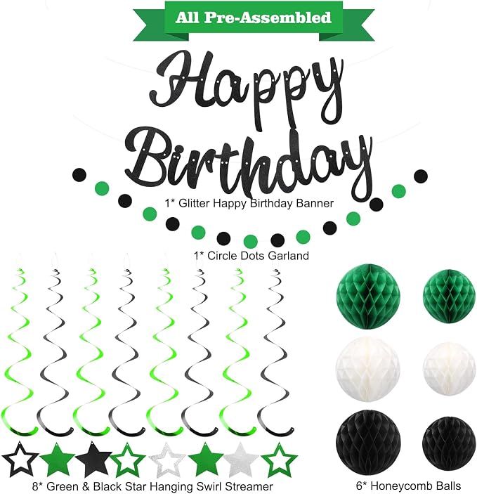 YEOCU Birthday Decorations, No DIY Pre-Strung Happy Birthday Banner | Green - Image 2