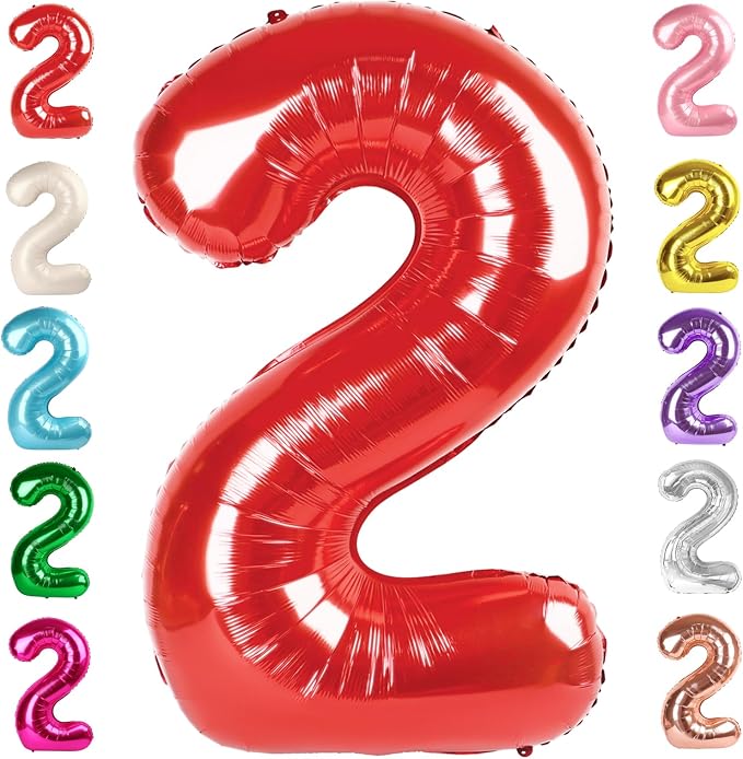 2 Balloon Numbers Birthday Decorations, 40In Red Balloons by Mluchee
