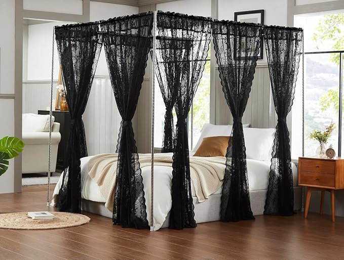 Black Floral Lace Curtains for Bedroom Living Room, French Light Filtering - Image 6