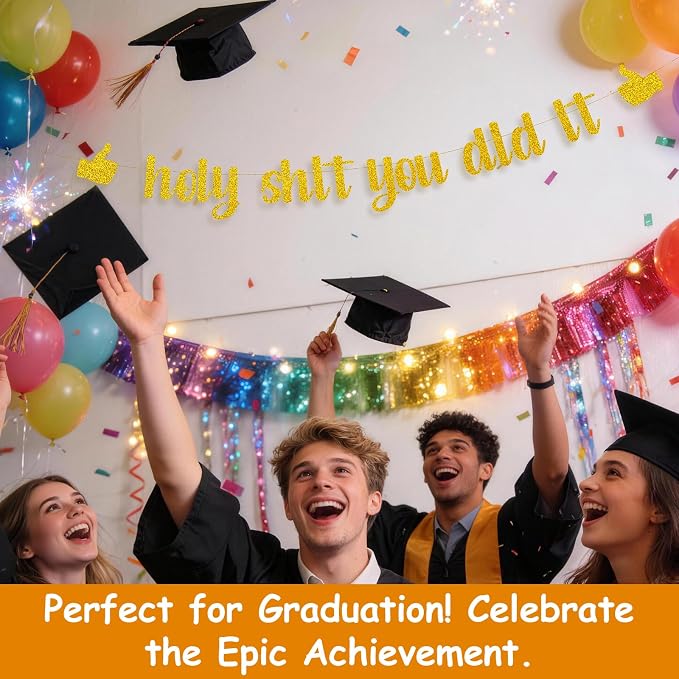 Funny Grad Banner Holy Shit You Did It Banner – Pre-Strung Glitter Graduation - Image 5