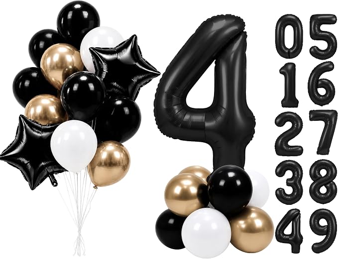 PartyWoo Number Balloons 40 Inch Black Number 4 Kit 25pcs by PartyWoo