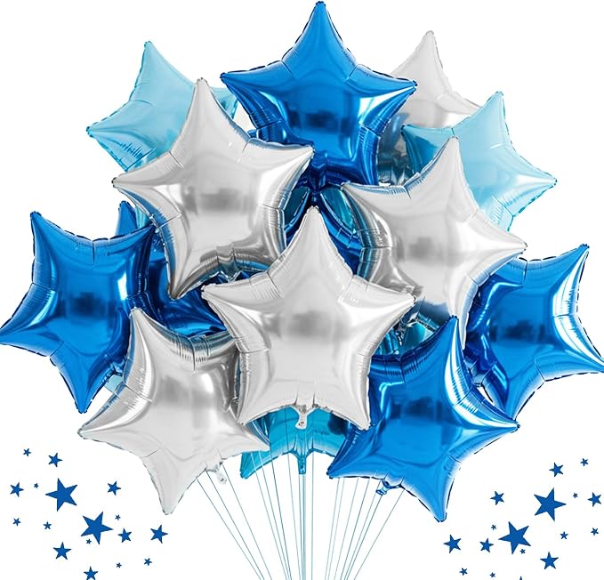 TONIFUL 30 Pcs Star Balloons 18 Inch Large Blue Silver Foil Balloons | Helium by TONIFUL