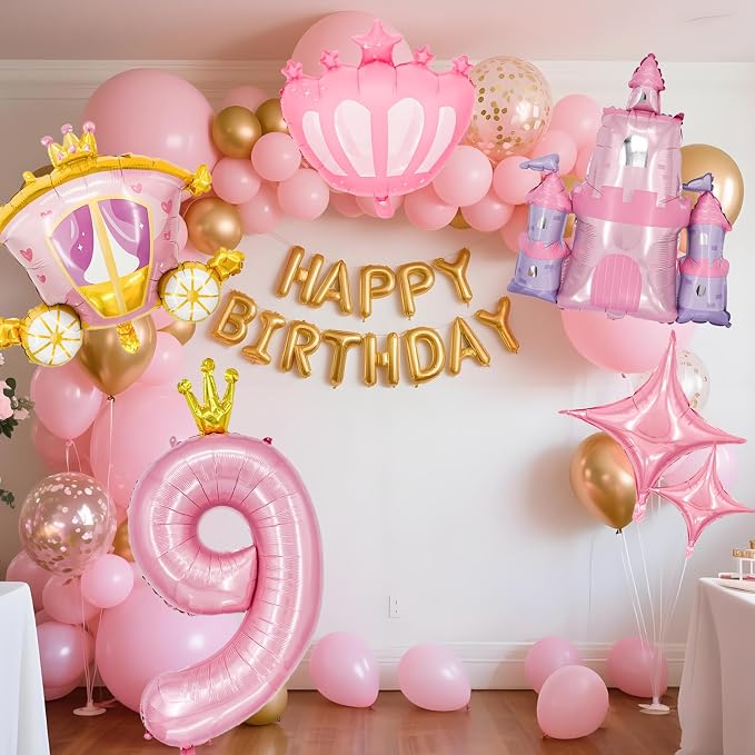 Minyu 6-Piece Princess Theme Party Decoration Set: Princess Carriage + Pink - Image 3