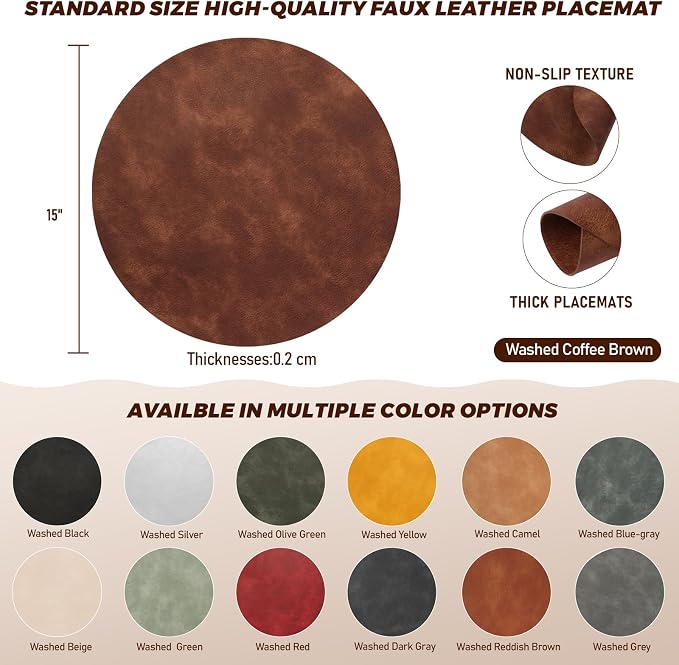 UnivoColors Placemats Round Faux Leather Placemats Set of 8-Waterproof-Wipe - Image 7
