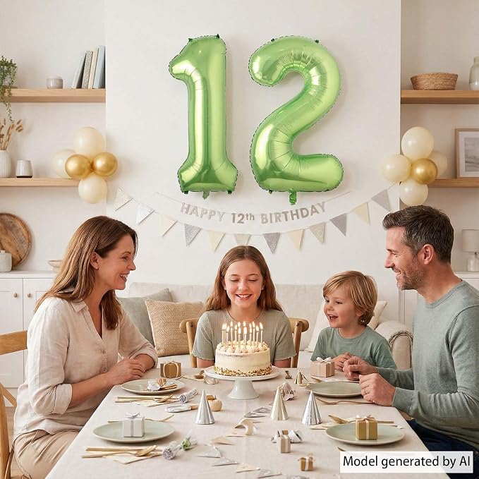 Light Green Number 12 Balloon 40 Inch, Glossy Double Digit Decoration | - Image 3