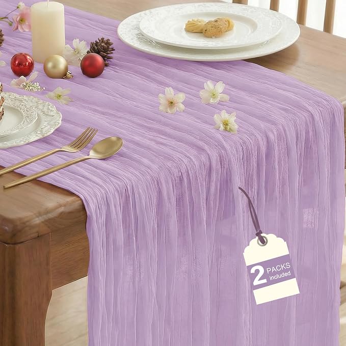 IVAPUPU 2 Pcs Cheesecloth Table Runner - 10ft Lilac Purple Lavender Summer Boho by IVAPUPU