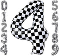 Checkered Number 4 Balloons 40 Inch Giant Race Car Checkered 4 Balloons by LHOAVWE