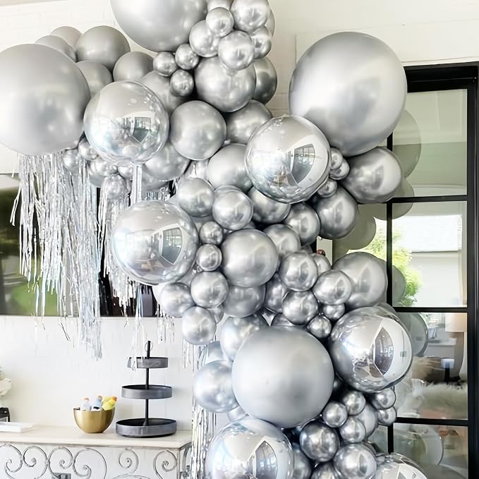 Voircoloria 130pcs Metallic Silver Balloons Arch Kit, 18 12 10 5 Inch | - Image 8