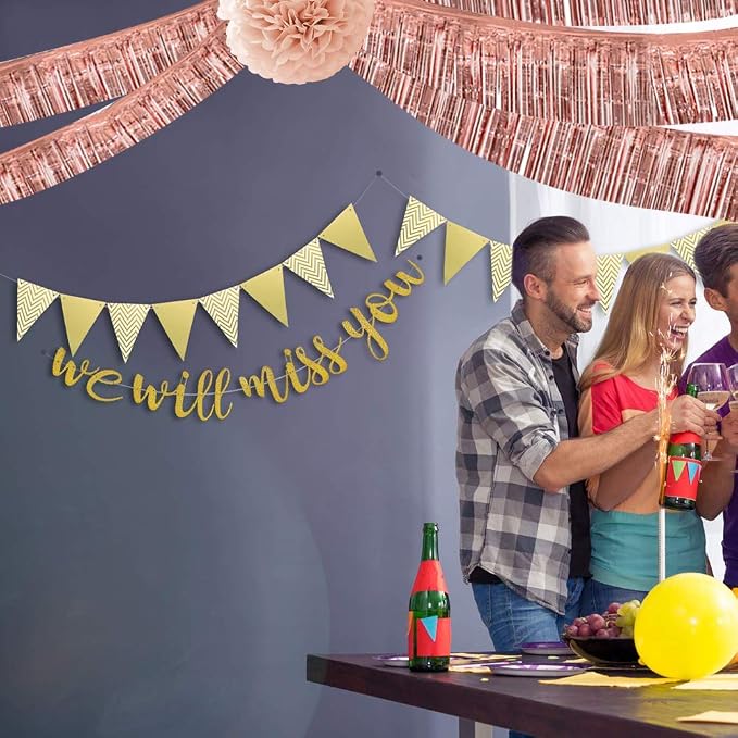 BEISHIDA Rose Gold Fringe Garland Banner 30ft Wall Tinsel Foil Streamers | 3Pack - Image 6