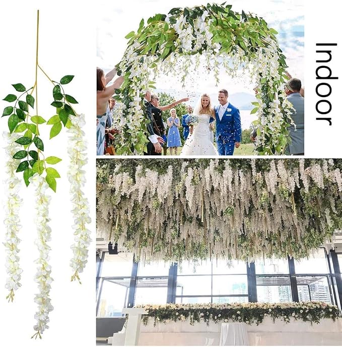 48Pcs Artificial Wisteria Flowers 3.6 Feet/Piece White Dense Artificial Fake - Image 5