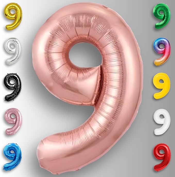 Rose Gold Number Balloon 9 Mylar Foil Macaron Balloons 16 inch - Image 3