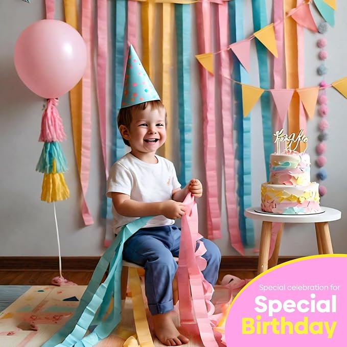 6 Pastel Streamers, 492ft Pack of Crepe Paper Party Decorations | Each roll is - Image 6