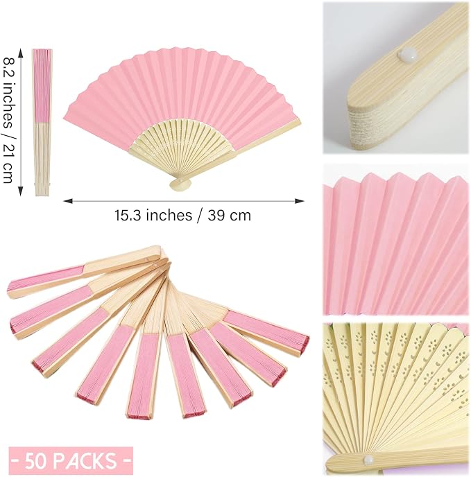 50 Pieces Paper Fans Paper Hand Fan Bamboo Folding Fan Handheld Fan Paper - Image 2