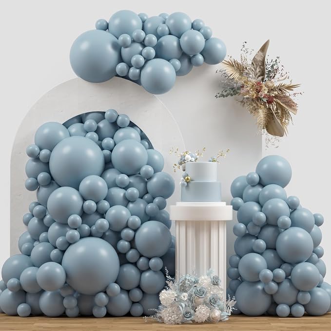 Double Stuffed Balloons Dusty Blue Different Size 115Pcs 5/10/12/18" Slate by JZCZOEB