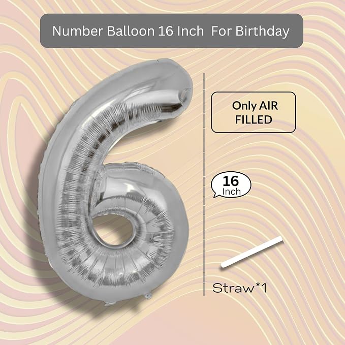 Silver Number Balloon 6 Mylar Foil Balloons 16 inch Small - Image 8
