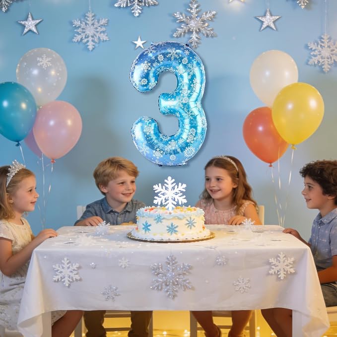 40 Inch Snowflake Number 3 Balloons, Themed Birthday Decorations - Image 5