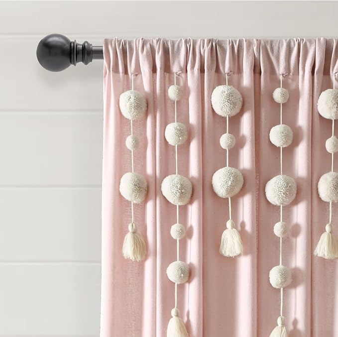 Lush Decor Boho Pom Pom Tassel Linen Textured Window Curtain Panel, Single 52" - Image 2