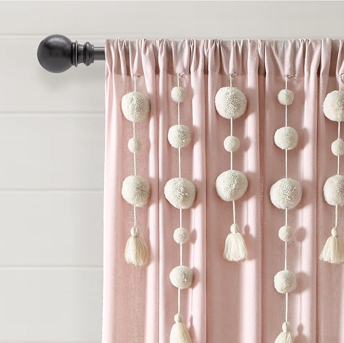 Lush Decor Boho Pom Pom Tassel Linen Textured Window Curtain Panel, Single 52" - Image 2