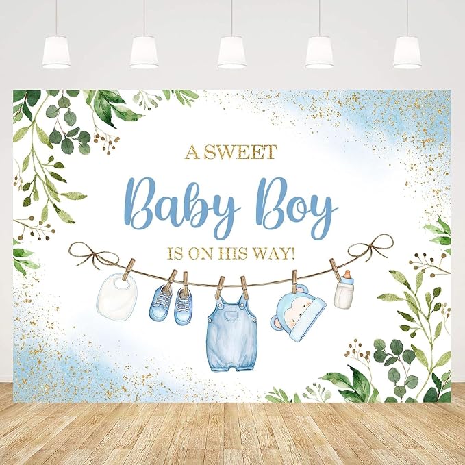 InMemory Boy Baby Shower Backdrop Oh Baby Clothes Welcome Newborn Party - Image 5