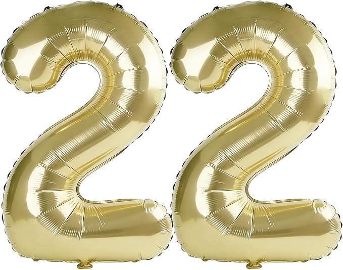 40 Inch Number 22 Balloons for 22nd Birthday Party Decorations, 0-100 Champagne by FOBELEC